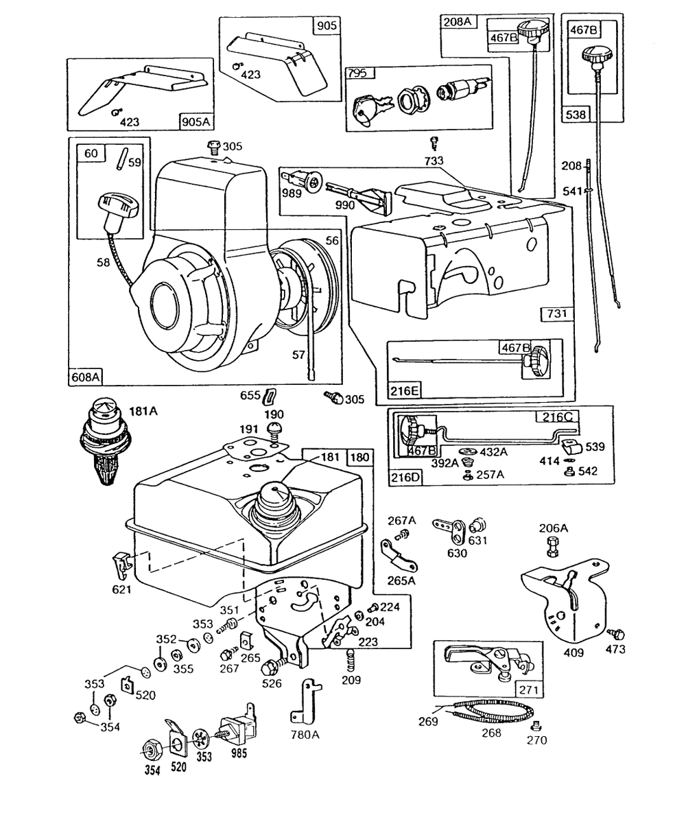 Fueltankassembly Guards,controls Diagram and Parts List for 130202-1820-XX  Briggs and Stratton Engine